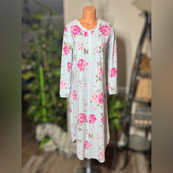 Miss Elaine Printed Brushed Waffle Long Nightgown - Picture 2 of 10